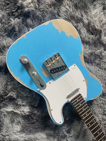 

aged blue tl electric guitar body ash chrome hardware