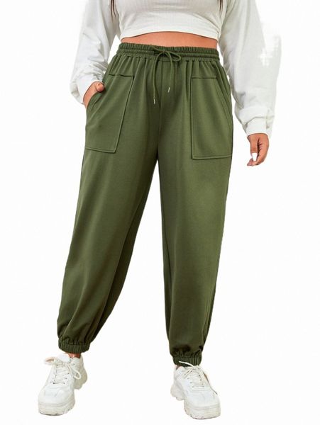 

plus slant pocket drawstring waist sweatpants o4om#, Black