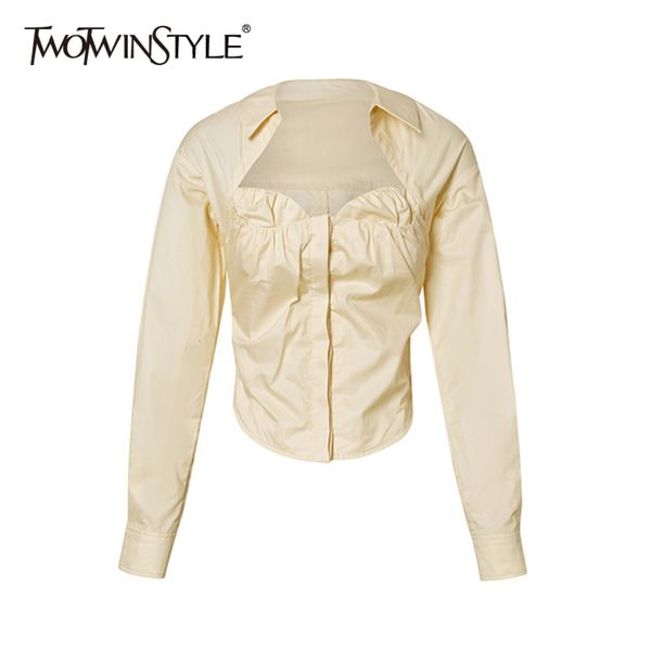 

casual fake two shirt for women lapel long sleeve solid blouse female fashion clothing spring style 210423, White