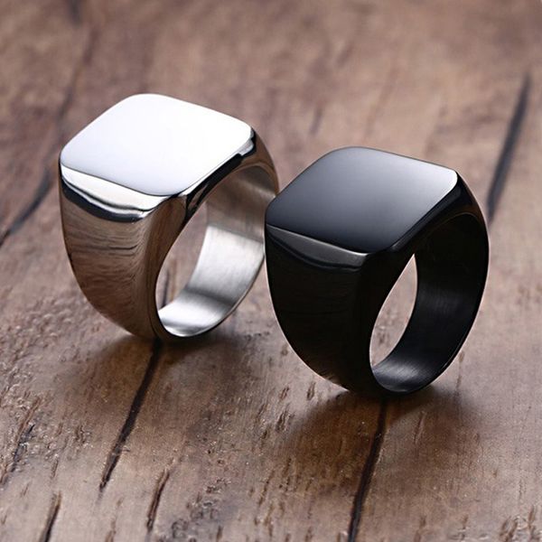 Edelstahl Herren 8-12# Glatter quadratischer Ring mit Gravur des Namens, Hochzeit, Fingerschmuck, Gold, Silber, Schwarz, 3 Farben, Spiegeltechnologie