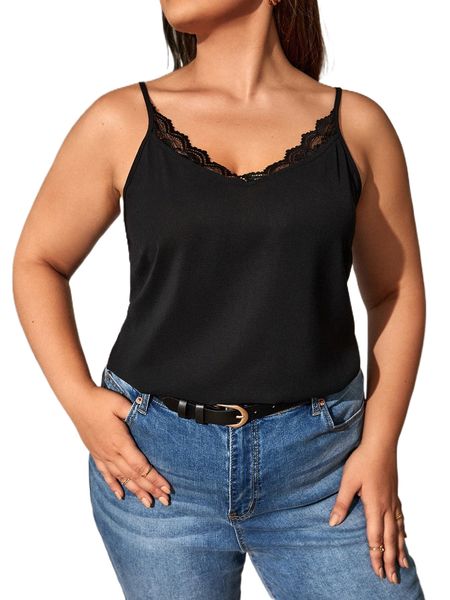 

plus guipure lace trim cami a8qa#, Black