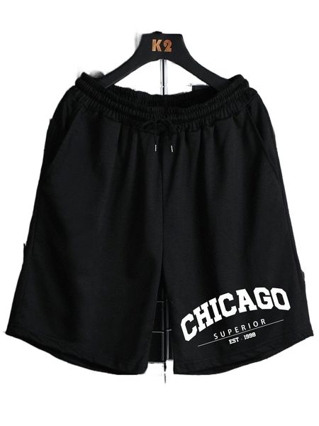 

romwe guys letter graphic drawstring shorts w3lg#, White;black