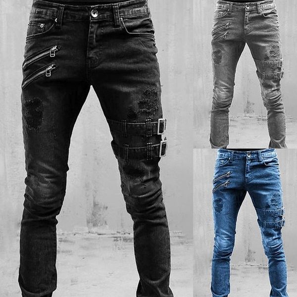 

men's jeans straight men high waist jean spring summer boyfriend streetwear skinny cacual designer long denim pants trousers, Blue