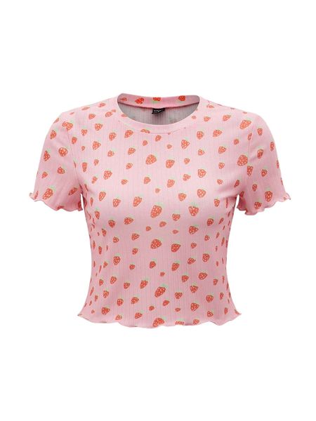 

x tartagain strawberry print lettuce trim tee 24dp#, White