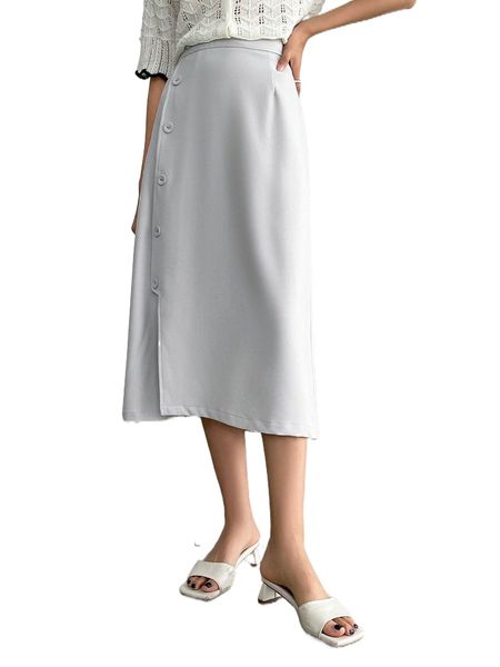 

dazy-less high waist button front skirt f7pg#, Black