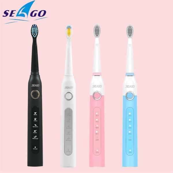 

seago electric toothbrush sonic tooth brush smart timer safety waterproof rechargeable for adults with 3 replacement heads sg507 c289a