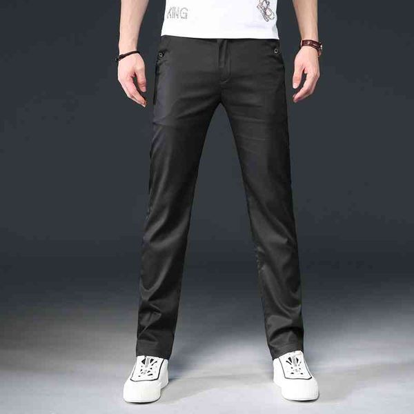 

men's jeans summer thin men's casual pants loose straight slim fit tencel breathable elastic zo0b, Blue