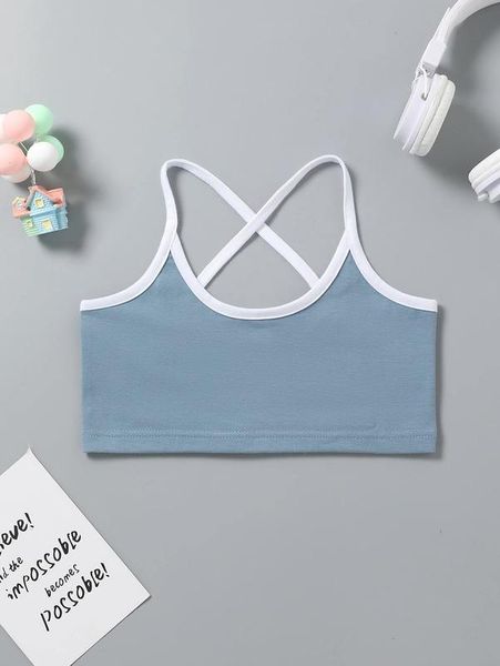 

toddler girls criss cross contrast binding crop cami she, Blue
