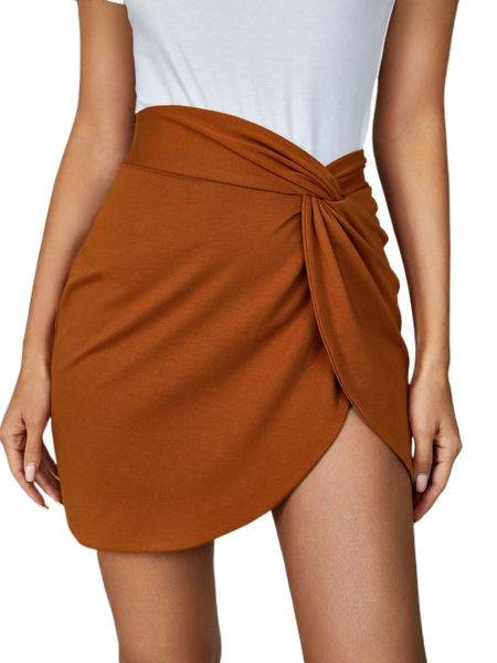 

twist front wrap skirt g7ys#, Black