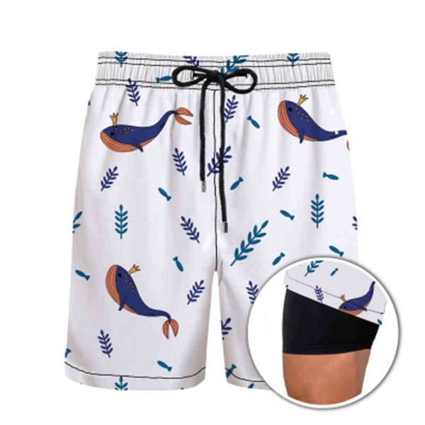 

men's shorts summer fake two-piece casual running five point pants quick drying fitness lined basketball double layer, White;black