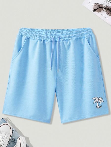 

men palm tree print drawstring waist shorts 69sw#, White;black