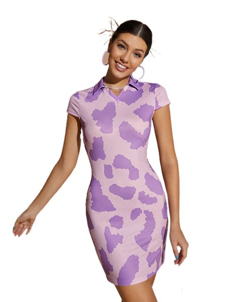 

x jade breyon graphic print collared bodycon dress 89o2#, Black;gray