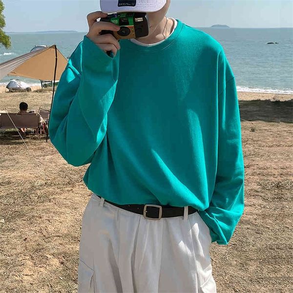 

spring new mens t shirts korean fashion oversize o-neck long sleeve 100% cotton tee shirt black white yellow tees 5xl 210412, White;black