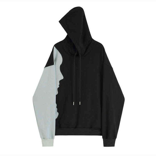 

sweatshirts women's fall winter clothing retro new pullover loose hoodie long sleeve side face print coat jacket female t220726, Black