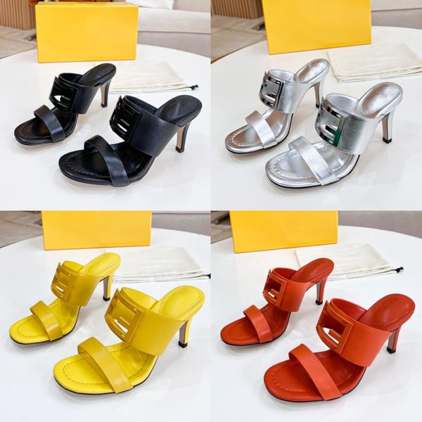 

2022 ladies designer classic fashion sandals luxury high heels metal buckle shoes wedding party dresses stiletto with box, Black