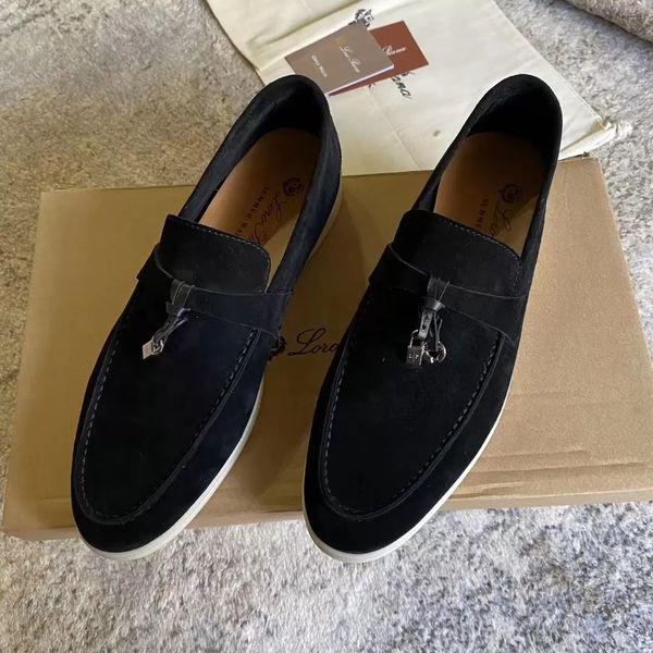 

loro summer charms embellished walk suede loafers shoes black genuine leather casual slip on flats women luxury designers flat dress shoe fa