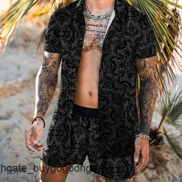 

fashion summer mens tracksuit hawaiian sets t-shirts printing luxury men swim short sleeve button shirts beach shorts streetwear casual shir, Gray