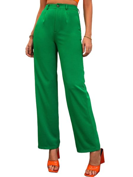 

solid high waist straight leg pants s56n#, Black;white