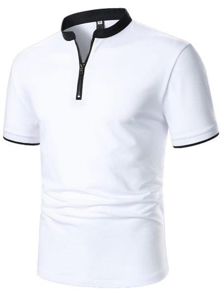 

men contrast trim polo shirt u15l#, White;black