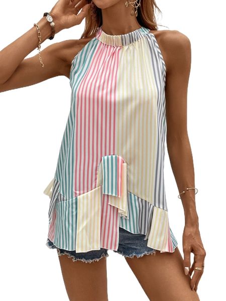 

striped colorblock asymmetrical hem blouse d23y#, White