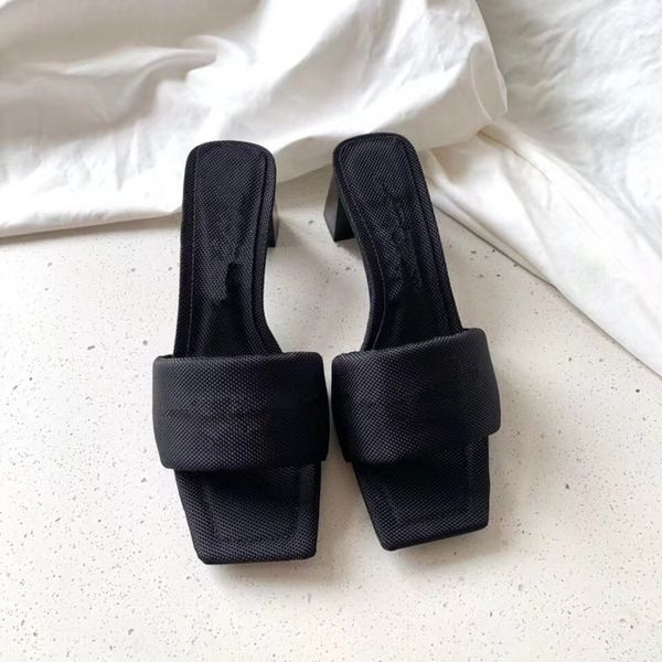 

sandals designer slides heels womens square heel concise high women designers slippers sandal girl antiskid simple size 8.5 diamond fashion, Black