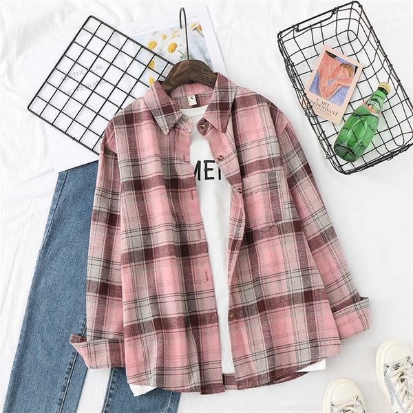 

hsa women clothing casual plaid blouse and shirts long sleeve vintage yellow plaid jumpers roupas femininas overcoats 210716, White