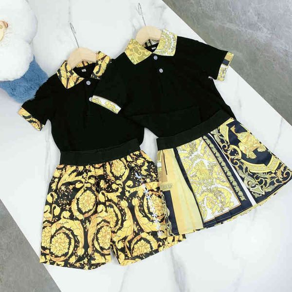

luxury brand designer kids clothes girls summer clothes skirt sets 2022 fashion children outfit polo shirt shorts 2pcs boys suit g220609, White