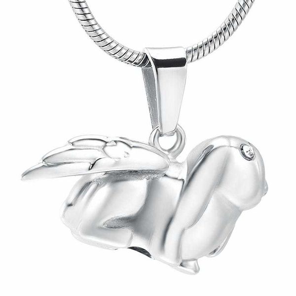 

angel zzl081 wing rabbit stainless steel keepsake urn necklace with crystal eyes - pet memorial jewelry for cremation ashes228y, Silver