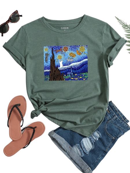 

cat & cartoon graphic tee j2wn#, White