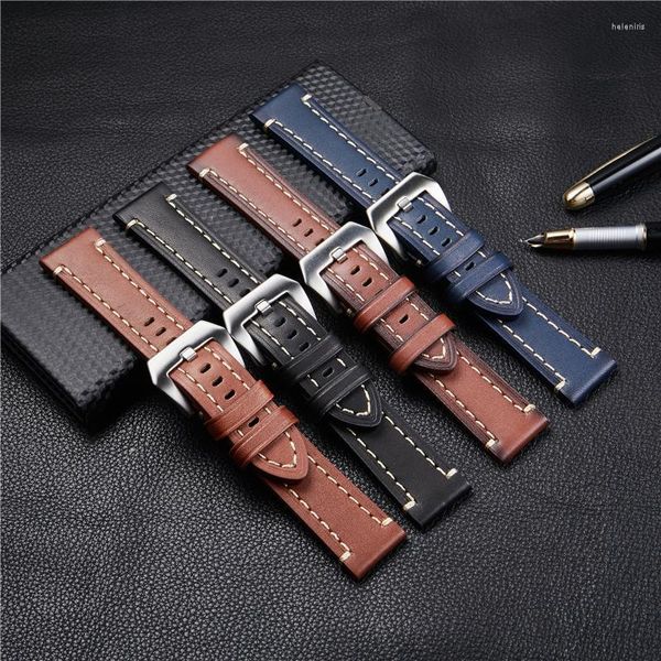 Assistir bandas Retro Gank Bands de couro genuíno 18mm 20mm 22mm 24mm 24 mm Made Watch Band Big Aço Clasp Strap Acessórios HELE22