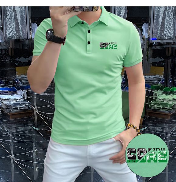Polo de manga corta para hombre Pinkycolor Algodón mercerizado Lujo Verde claro Moda Camisa de solapa para hombre Tops casuales de verano Ropa para hombre M-4XL
