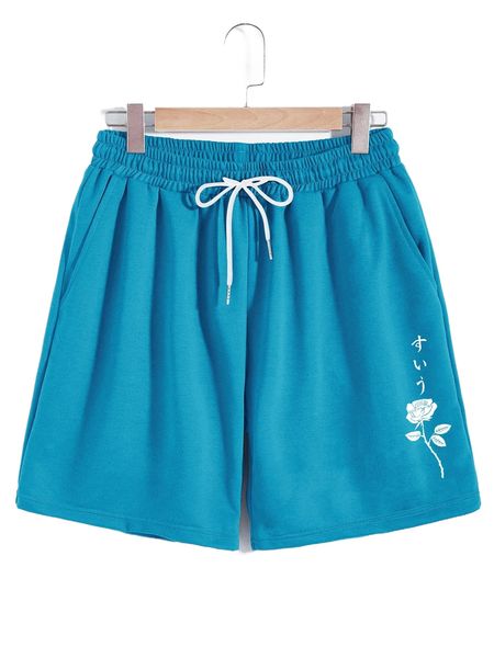 

romwe guys floral graphic drawstring shorts c3pp#, White;black