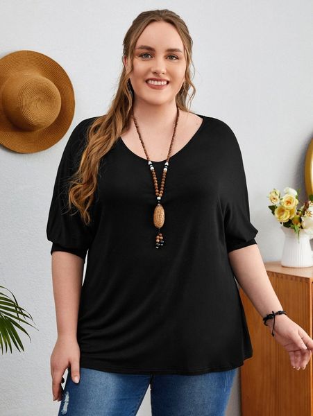 

emery rose plus solid dolman sleeve tee l0eg#, Black