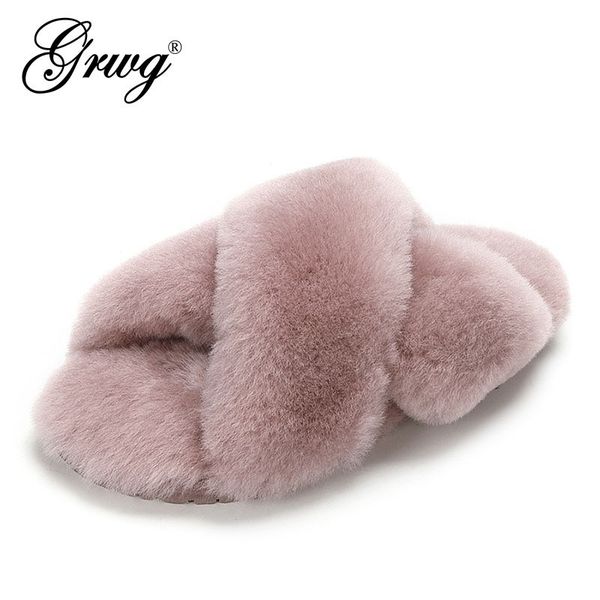 

natural wool slippers fashion winter women indoor slippers warm sheep fur home slippers lady casual house shoes 220422, Black