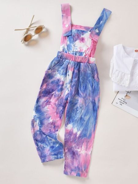 

toddler girls tie dye slant pocket jumpsuit she, Blue