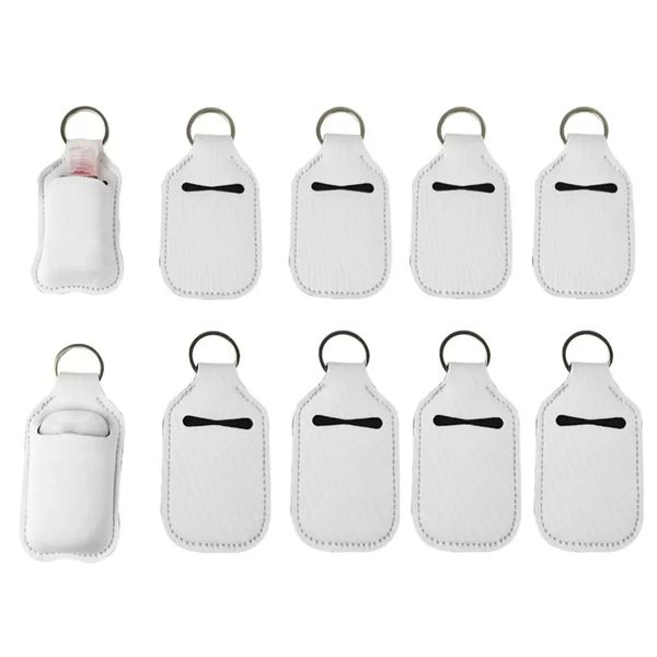 

party favor sublimation blanks refillable neoprene hand sanitizer holder cover chapstick holders with keychain for 30ml flip cap containers