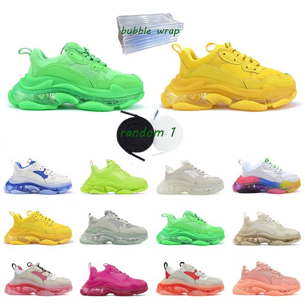 

triple s clear sole casual shoes bubble midsole black white green yellow men women platform sports sneakers trainers