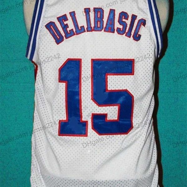 

xflsp custom retro jugoslavija #15 mirza delibasic classic basketball jersey mens stitched white number and name jerseys quality, Black