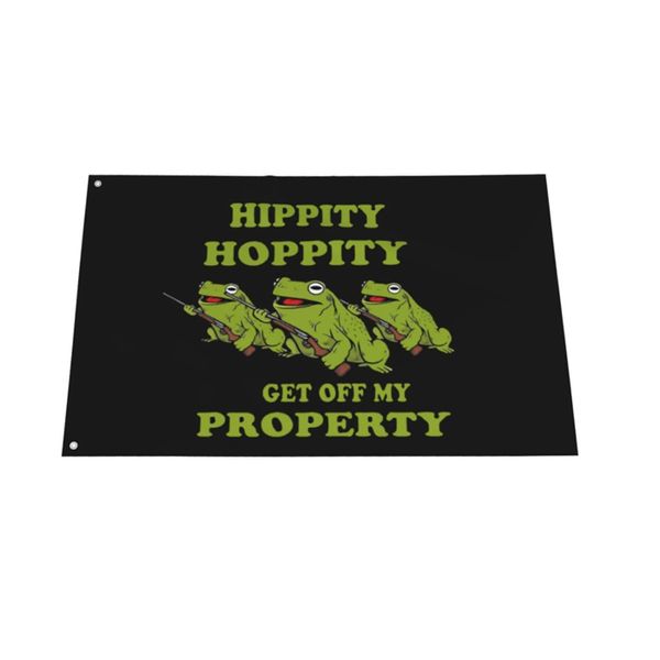 Hippity Hoppity frog Get Off My Property Flags 3x5ft 100D Полиэстер Наружные баннеры Яркий цвет Высокое качество с двумя латунными втулками