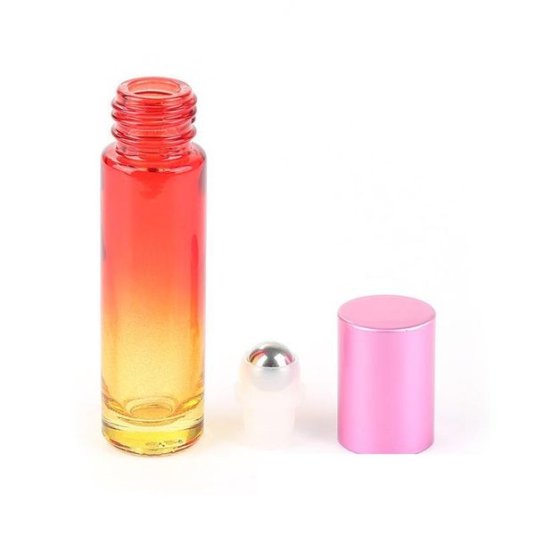 Flacone roll-on in vetro con colori sfumati da 10 ml Flacone per oli essenziali liquidi con sfera in acciaio inossidabile e pellicola in alluminio