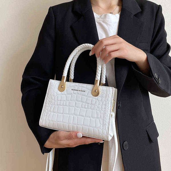

stone pattern pu leather small crossbody bags for women 2022 fashion weave handle totes travel casual fashion shoulder handbags
