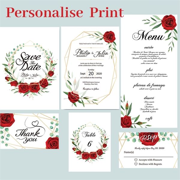25pcs Personalize convites de casamento de impressão personalizada Inserir cartão de inserção RSVP Agradecemos Cartões de mesa Eventos Menu de festa 220608