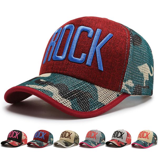 

summer hat mesh camouflage men and women breathable sunshade baseball hat linen embroidery letter fashion duck tongue yong hat, Blue;gray