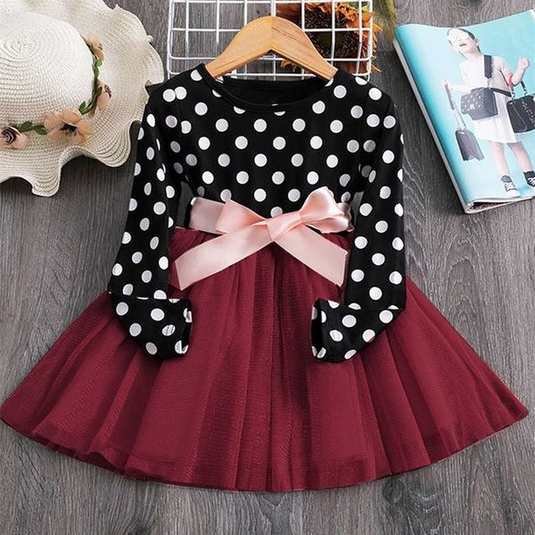 

girls poka dot stitched mesh ribbon belt two in one dress she, Red;yellow