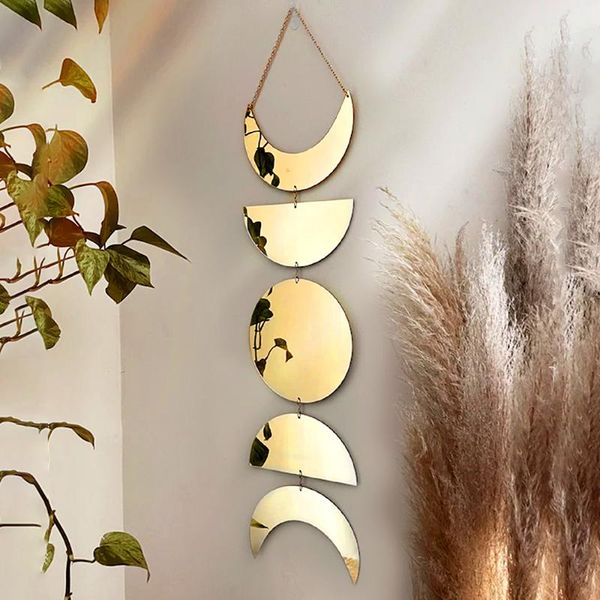 Espelhos Gold Moon Fase Wall Mirror Boho Decoração de casa acrílica decorativa de salas de estar decorativas para o quarto DecorationMirrors