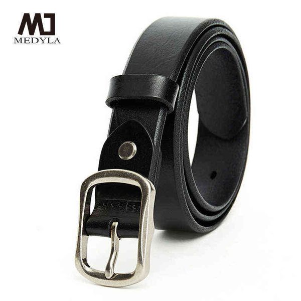 

medyla women belt classic retro fashion natural cowhide light body paint alloy pin buckle simple md235 t220722, Black;brown