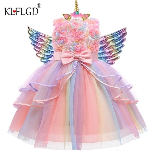 

3pcs baby girls dress pastel rainbow princess for summer birthday party unicorn cosplay perform children costume, Red;yellow