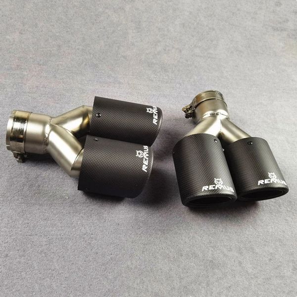 

pair y style remus matte carbon fiber exhaust double end pipe for universal silver stainless steel car rear exhausts