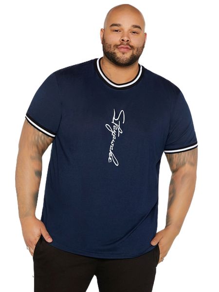 

extended sizes men letter graphic contrast trim tee 10yq#, White;black