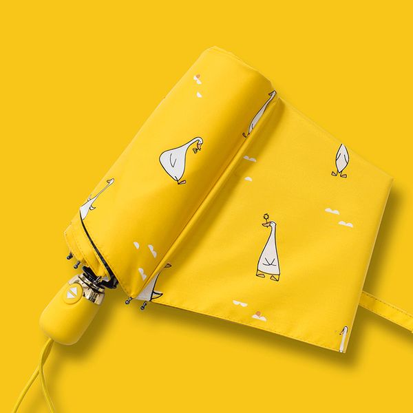 Дизайн мультфильма Утка Автоматический зонтик желтый ветрозащитный ультрафиолеточный зонтик для женской девочки солнечные и дождливые складные зонтики 210223